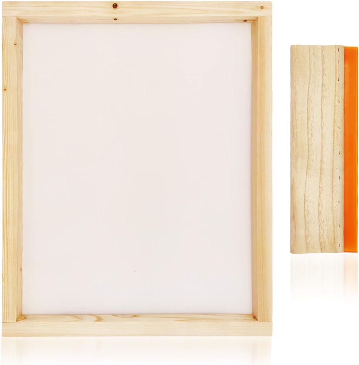 Worown 1 Piece 8 x 10 Inch Wood Silk Screen Printing Frame with 110 White Mesh and 1 Piece 4 x 6 Inch Screen Printing Squeegee