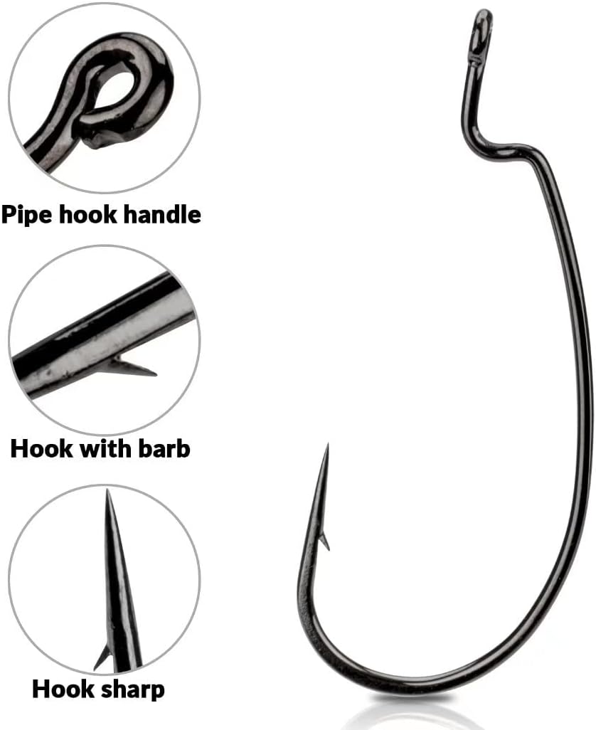 THKFISH 50pcs/100pcs/box Offset Worm Hook Fishing Hook Set Dropshot Hook Set Rubber Fish Jigs Fishing Kit # 2# 1 1/0 2/0 3/0