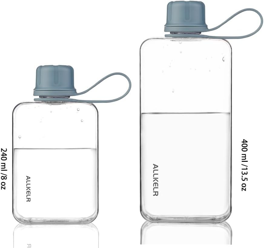 Portable Flat Water Bottle, 13.5 oz, Blue