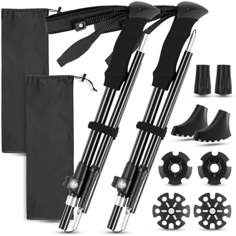 Trekking Poles for Hiking, 2Pcs Aircraft-Grade Aluminum Alloy Walking Sticks for Hiking, Hiking Sticks with EVA Foam Grip, Hiking Poles Collapsible Lightweight for Trekking, Camping