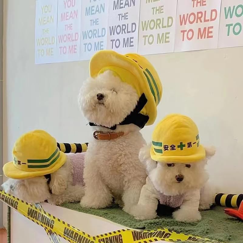 Funny Dog Costumes for Small Dogs Padded Safety Helmet Beanie hat,Warm Construction Style Cute Outdoor Workers hat for Dog Halloween Architect Costume