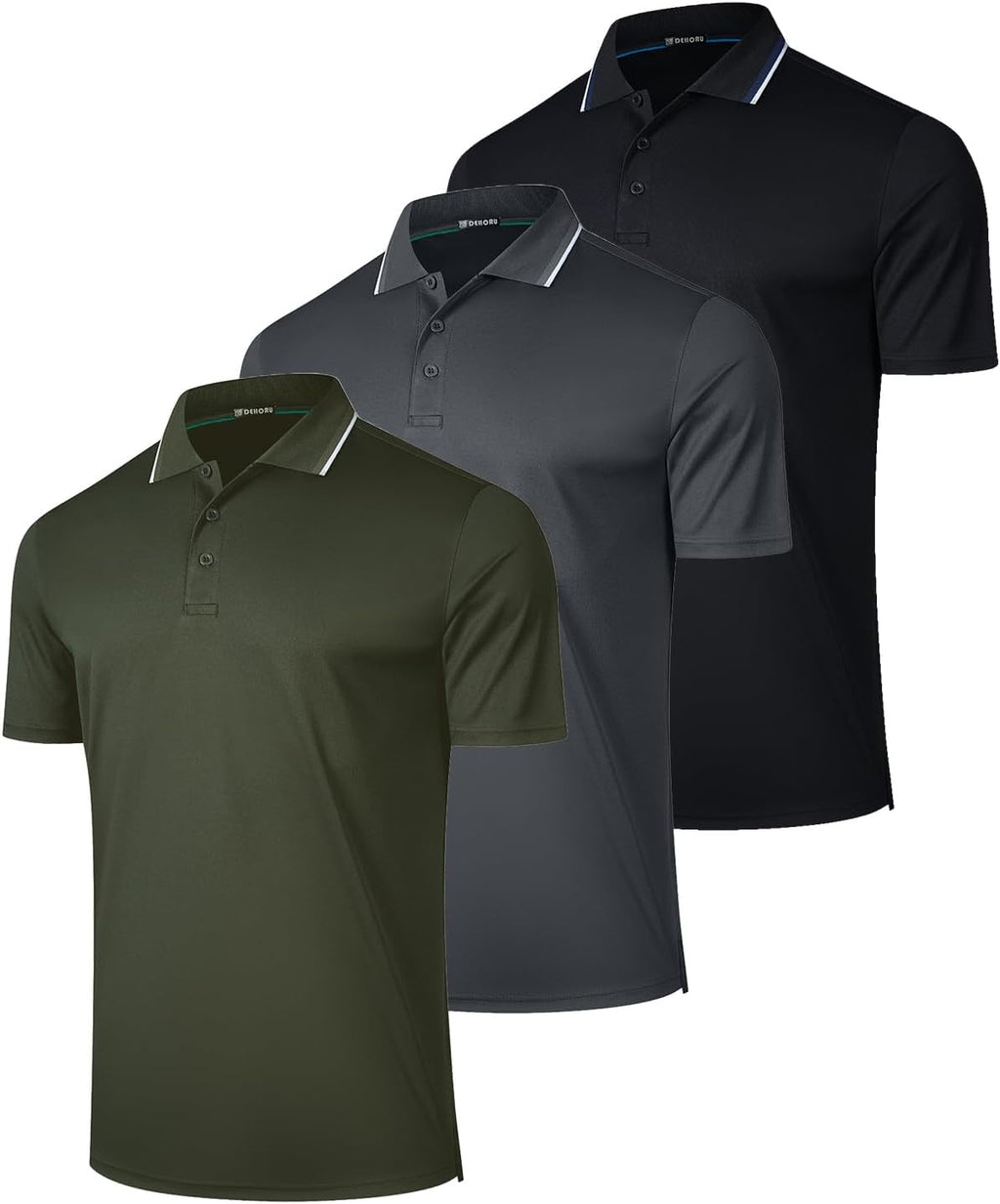 3 Pack Mens Golf Polo Shirt Short Sleeve Quick Dry Moisture Wicking