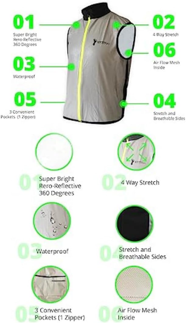 ReflecToes Reflective Bike Vest for Night Visibility – Hi Vis Running & Cycling Gilet – Lightweight, Breathable Outer Layer