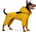 LOVELONGLONG Waterproof Dog Raincoat with Removable Hood – Outdoor Full Body Dog Jacket, Windproof Snowproof Shell Suit – All Season Pet Rain Gear Mustard Yellow 3XL