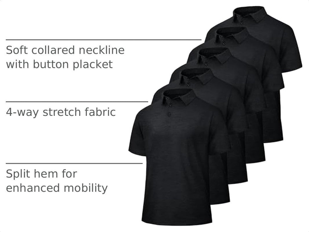 BOOJO 5 Pack Polo Shirts for Men - Quick Dry Moisture Wicking Performance Short Sleeve Mens Golf Shirts for Work Athletic
