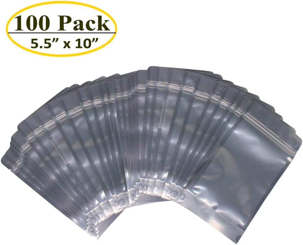 100 Pack 5.5 x 10 Inch Stand Up Pouch Bags Zipper Mylar Bags