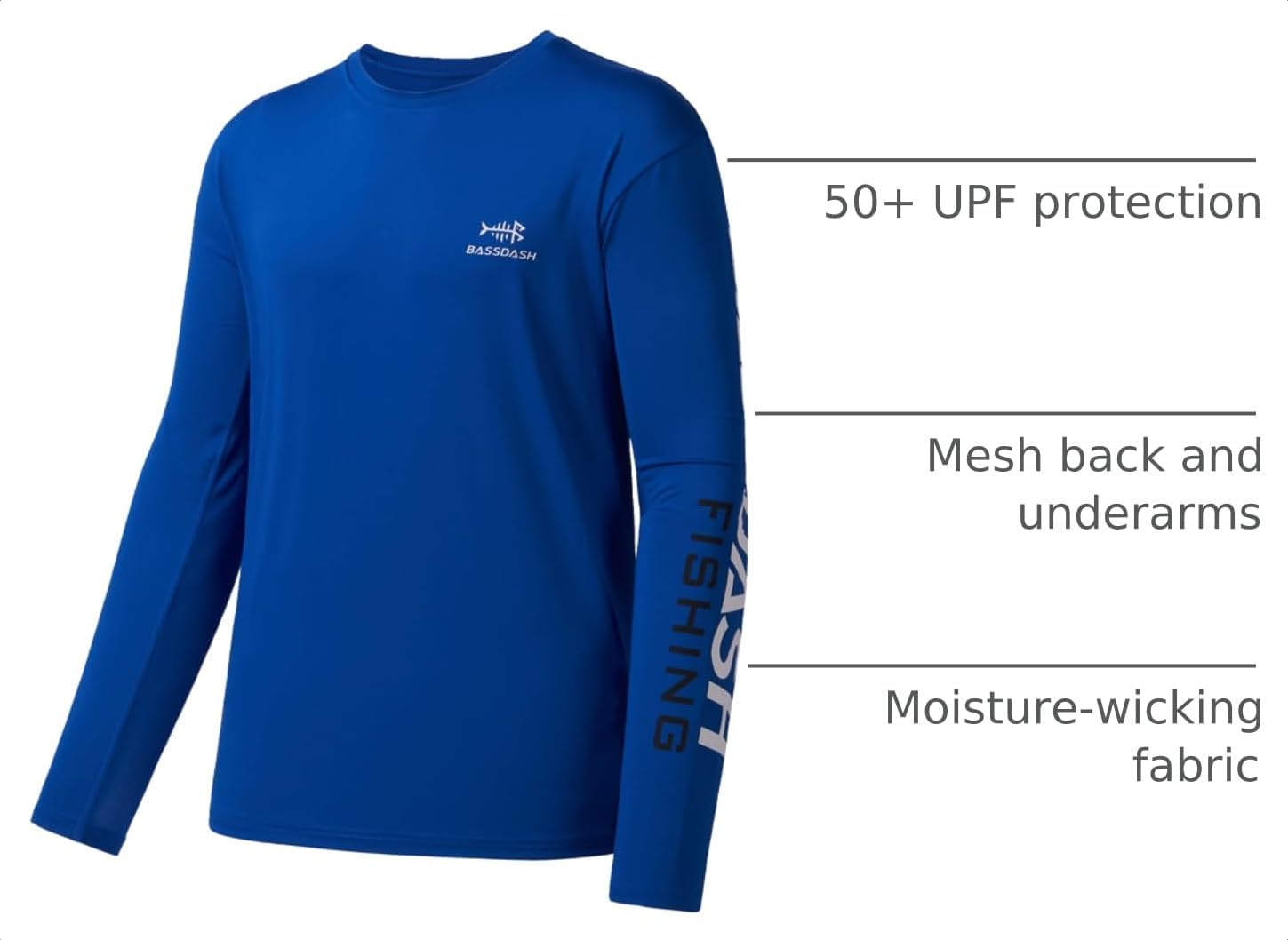 BASSDASH Fishing T Shirts for Men UV Sun Protection UPF 50+ Long Sleeve Tee T-Shirt