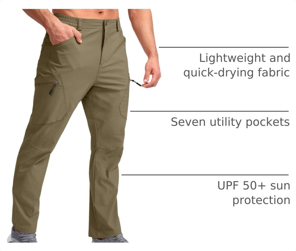 Pudolla Men's Lightweight Hiking Pants with 7 Pockets Quick Dry Water Resistant Fishing Travel Pants