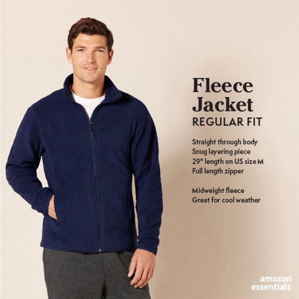 Amazon Essentials Men's Full-Zip Polar Fleece Jacket with Zippered Pockets for Cold Outdoor Weather (Available in Big & Tall)