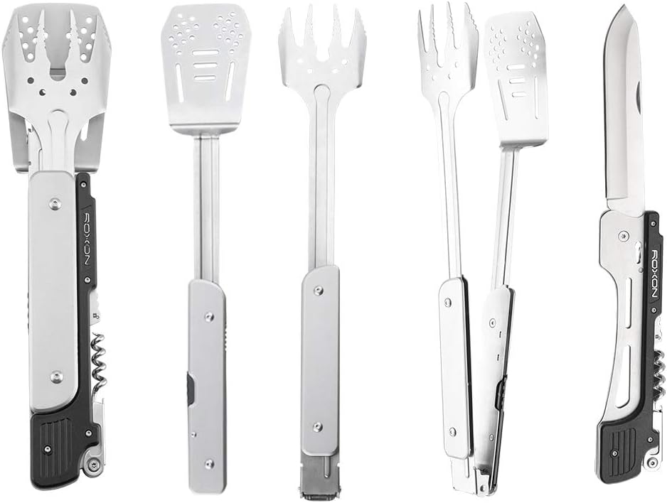 ROXON 6-in-1 Grill Tools Set, Metal Griddle Accessories Kit for Blackstone