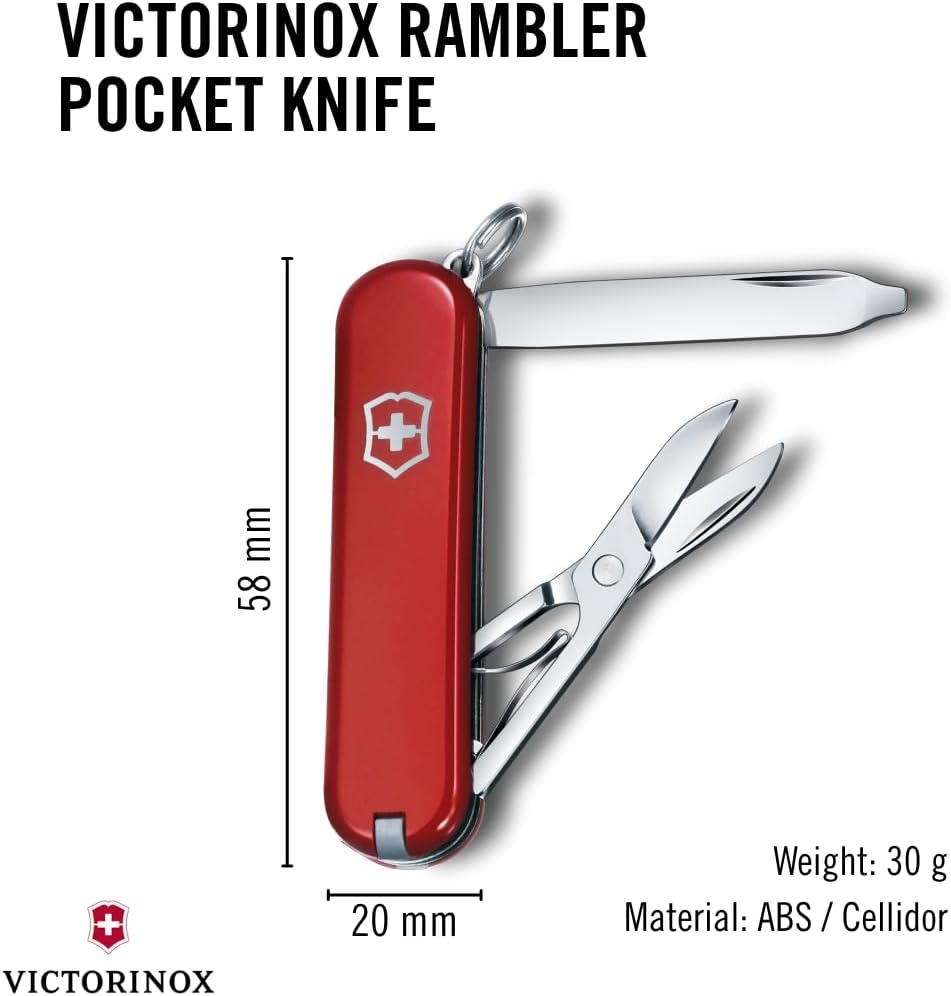Victorinox Rambler Swiss Army Knife, 10-Function Pocket Knife, Red