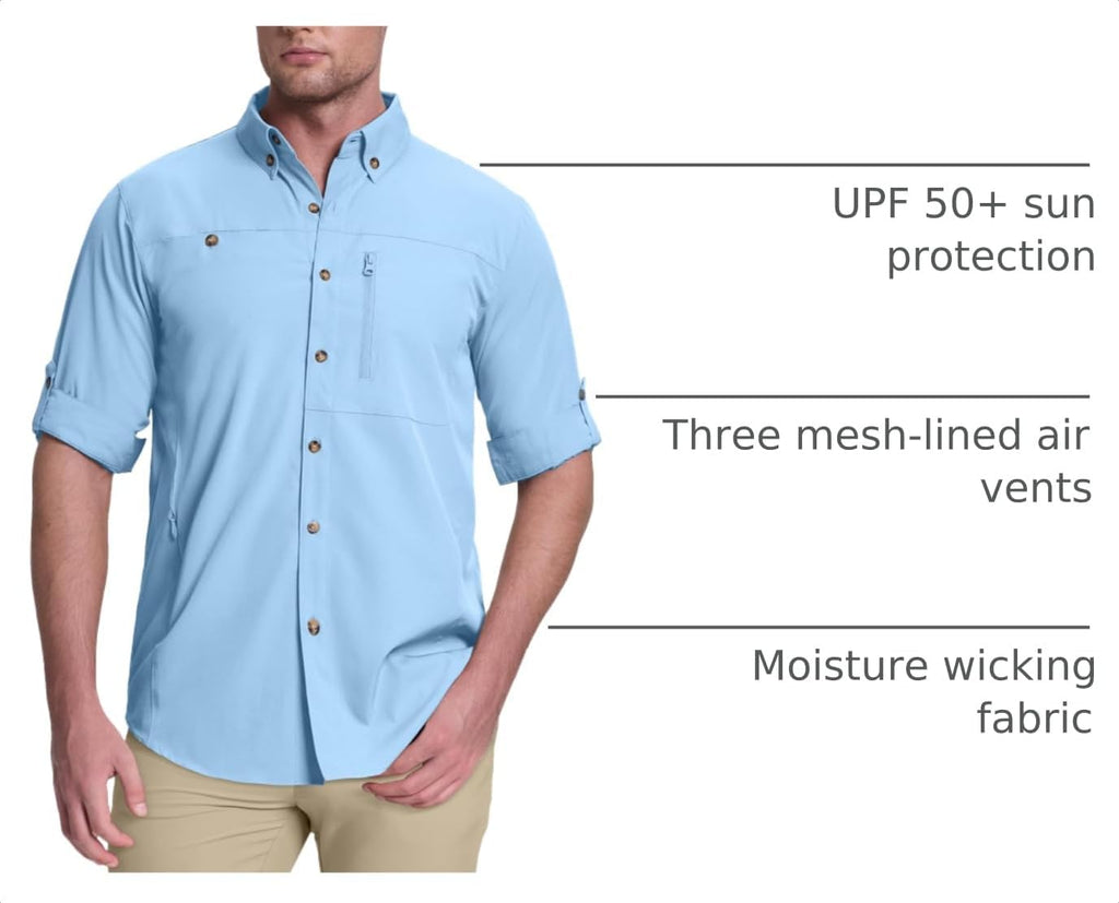 33,000ft Men's UPF 50+ UV Protection Long Sleeve Hiking Shirts Breathable Quick Dry Fishing Shirts for Safari, Outdoor