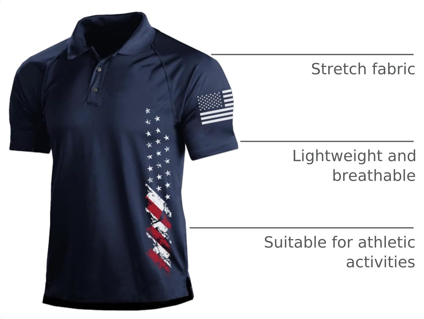 H HYFOL Short Sleeve Polo Shirts for Men Graphic Stretch Casual American Patriotic Raglan Golf Polos for Men