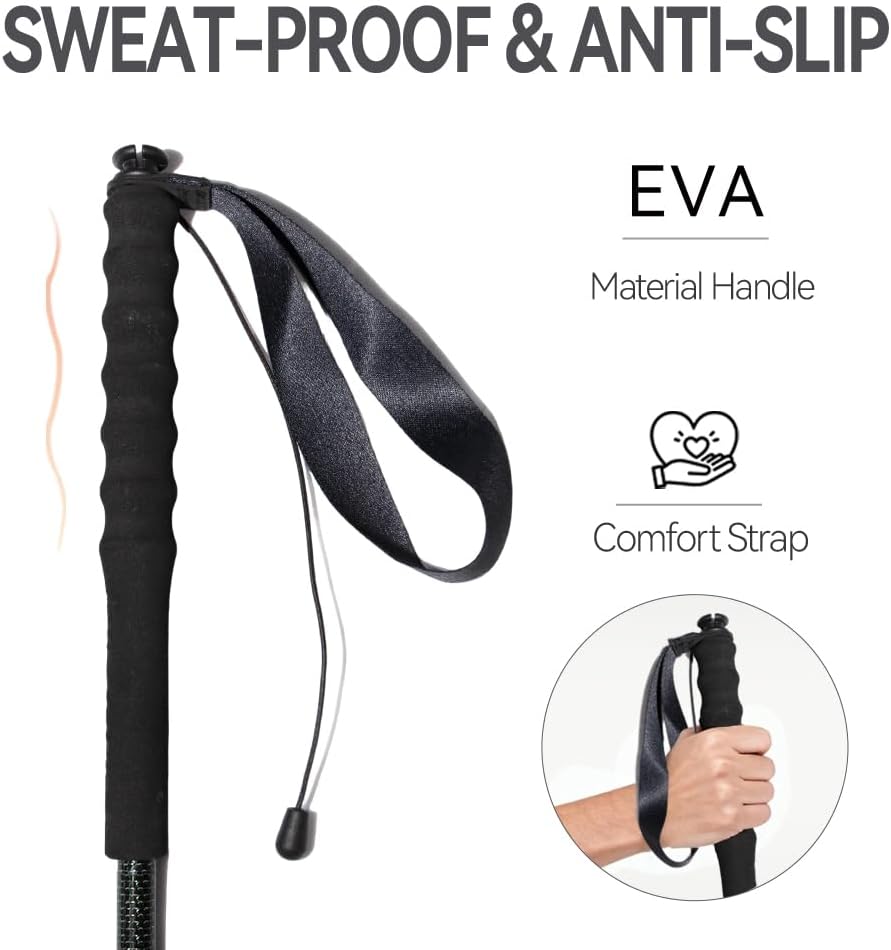 2pc High Strength 5-Section Foldable Carbon Fiber Trekking Poles - 115g/125g/130g, Compact Hiking Staff for Men & Women, Ideal for Hiking, Trekking, Mountaineering & Backpacking