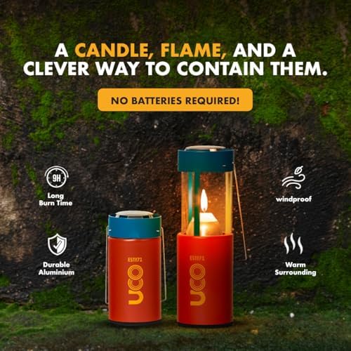 UCO Original Candle Lantern Kit – Aluminum Camping Lantern with 2 Emergency Candles, Light Reflector & Cocoon Case – Windproof Survival Lantern for Backpacking, Hiking & Power Outages