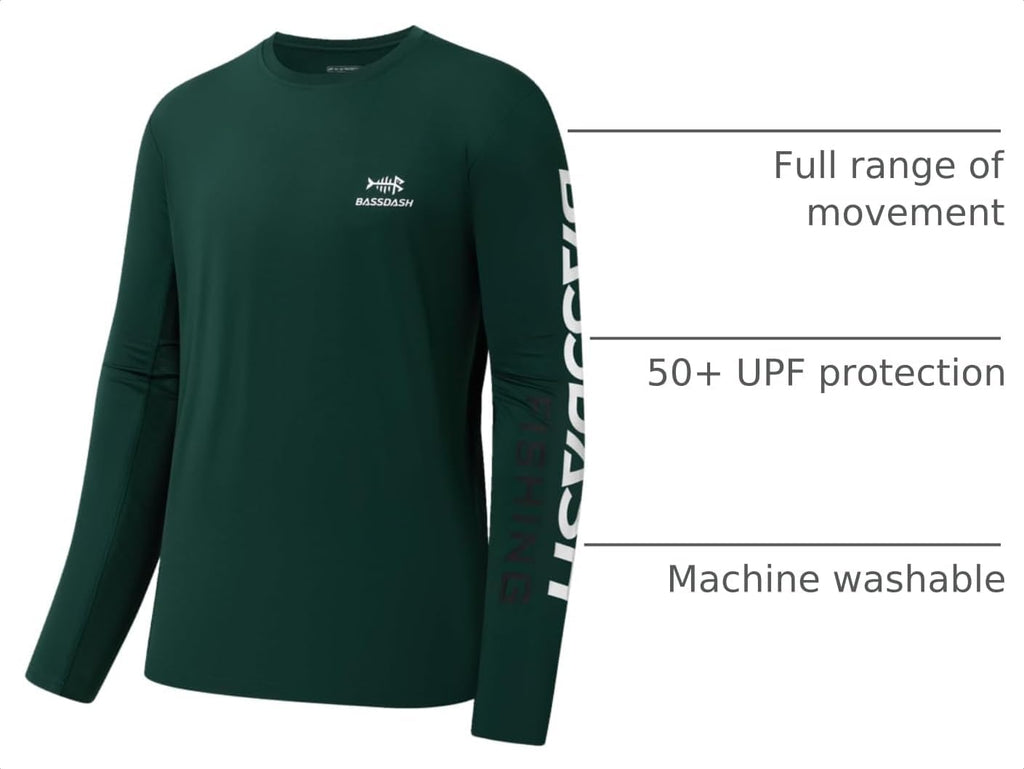BASSDASH Fishing T Shirts for Men UV Sun Protection UPF 50+ Long Sleeve Tee T-Shirt