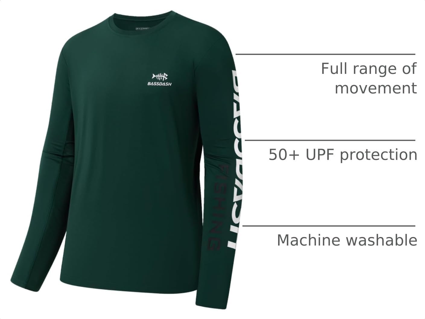 BASSDASH Fishing T Shirts for Men UV Sun Protection UPF 50+ Long Sleeve Tee T-Shirt