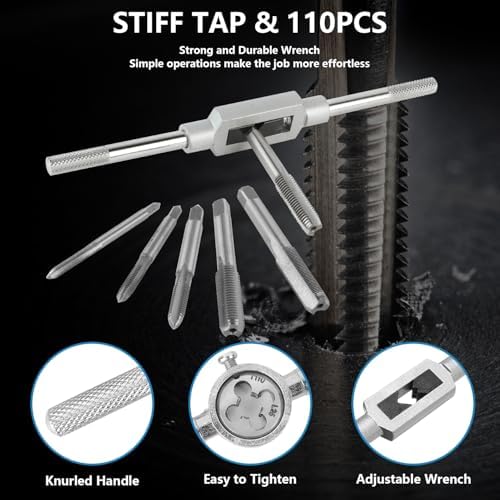 110PCS Metric Tap and Die Set, Metric Size M2-M18 Rethreading Kit