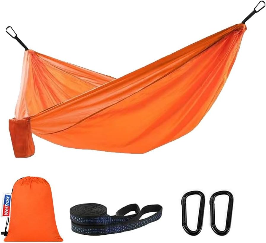 Camping Hammock, Portable Hammocks with Tree Straps & Attached Carry Bag, Travel Tree Hammocks for Outside Indoor Hiking Beach Backpack Travel(Gray, Nylon)