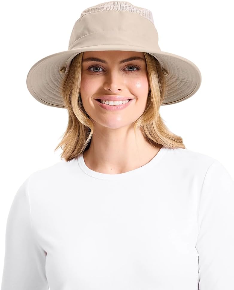 Solbari Everyday Broad Brim Sun Hat with Pocket UPF50+ Uv Protection, Sun Protective Hat for Women Beige Small