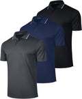 3 Pack Mens Golf Polo Shirt Short Sleeve Quick Dry Moisture Wicking