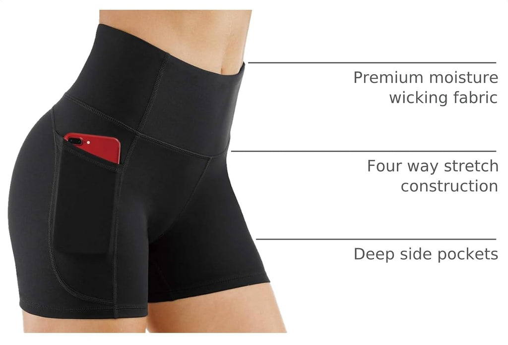 THE GYM PEOPLE High Waist Yoga Shorts for Women's Tummy Control Fitness Athletic Workout Running Shorts with Deep Pockets