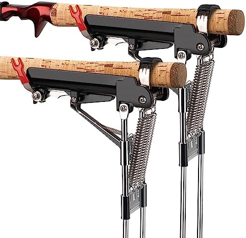 QualyQualy Fishing Rod Holders for Ground, High Sensitivity Spring Automatic Fishing Rod Holder, All Metal Heavy Duty Adjustable Fishing Pole Stand, Bank Fishing Rod Rack Stand-2Pack