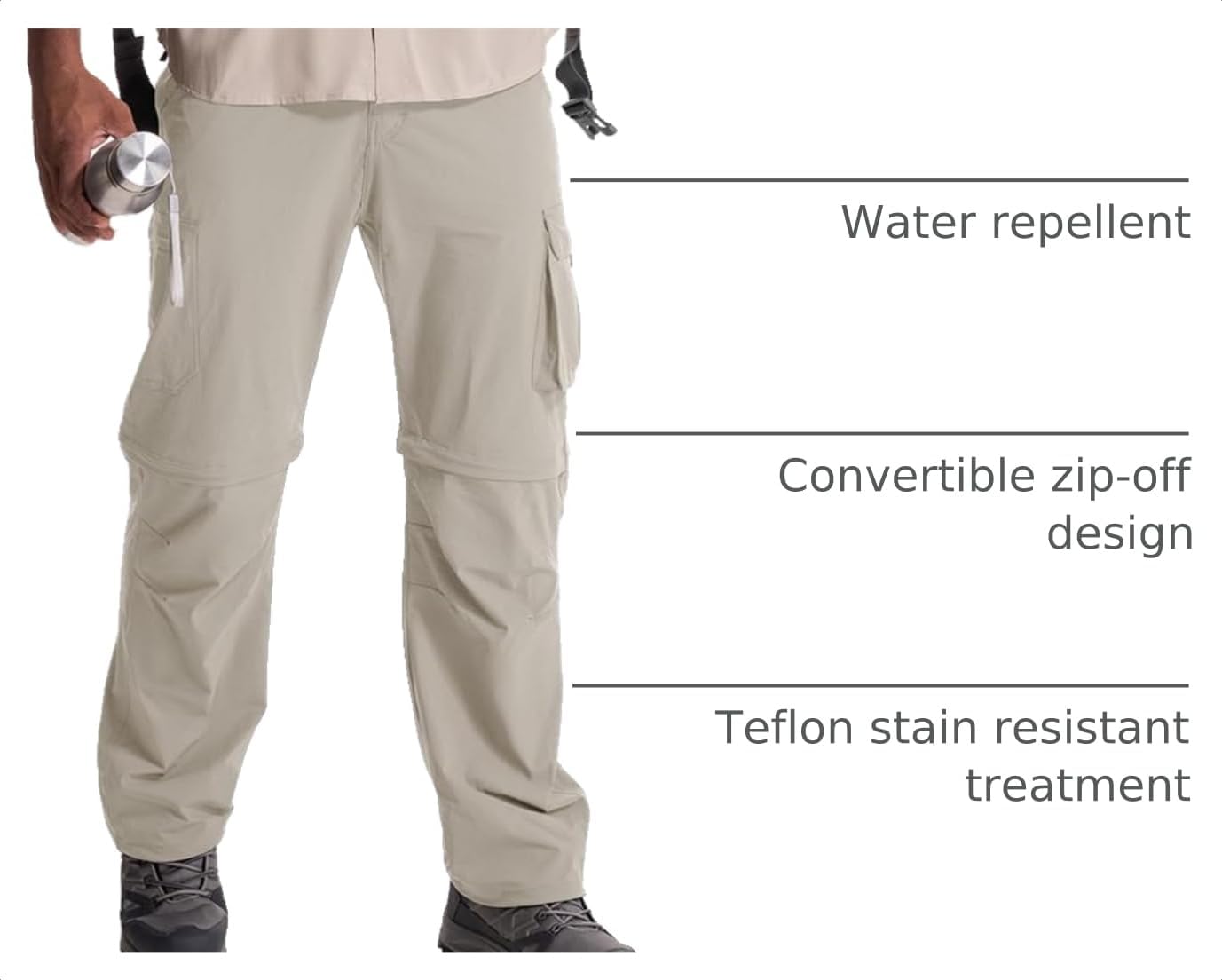 Mens Hiking Pants Convertible Quick Dry Zip Off Fishing Travel Safari Pants
