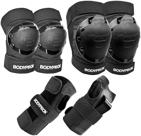 BODYPROX Knee Pads Elbow Pads Wrist Guards Set for Inline Skating, Skateboarding, Roller Derby and BMX Ride.