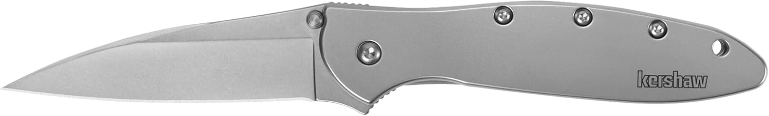 Kershaw Leek, BlackWash Pocket Knife (1660BLKW); 3 Sandvik 14C28N Steel Blade, 410 Stainless Steel Handle, BlackWash Finish, SpeedSafe Assisted Open, Frame and Tip Locks, Reversible Pocketclip; 3 OZ