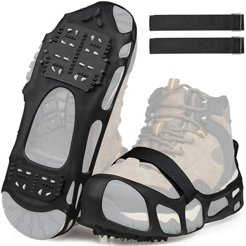 Ice Cleats Crampons for Shoes and Boots Anti Slip Snow Cleats 24 Shoe Spikes for Snow and Ice Grippers Crampons for Hiking Boots Women Men Kids Winter Walking Hiking Fishing