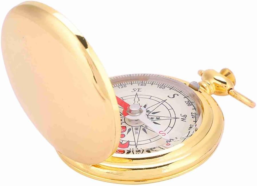 2 Pcs Golden Antique Navigation Compass Keychain – Water Proof Flip-Open Pocket Compass for Outdoor Camping & Hiking