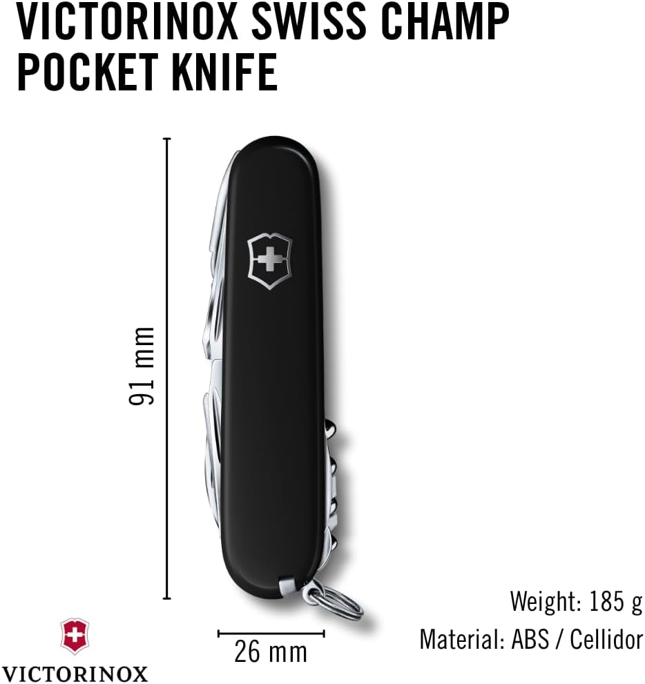 Victorinox Swiss Army Swiss Champ Pocket Knife (Black), 91mm