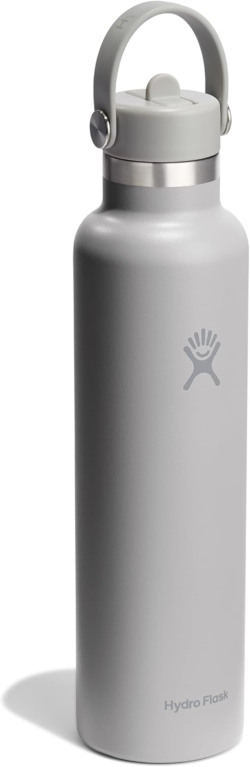 Hydro Flask Water Bottle - Insulated Stainless Steel - Straw Lid, Non Spill, Leakproof 24 Oz Birch Gray