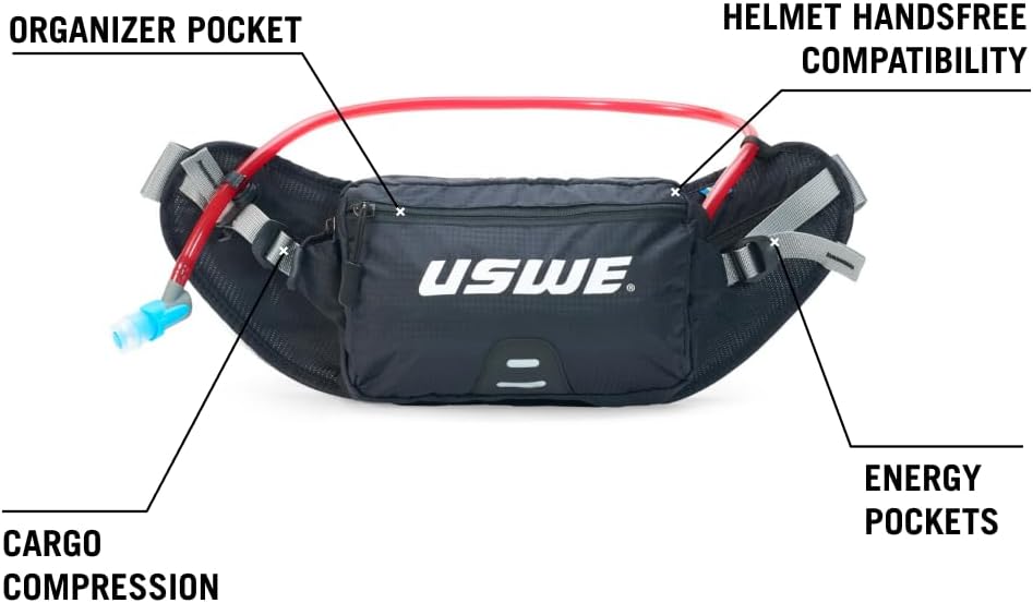 USWE Zulo Hydration Hip Pack - with Organizer and Side Pockets, Bounce Free Hip Belt (2L, Yellow)