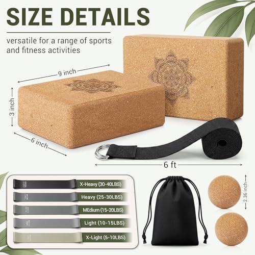 Outus 2 Pcs Yoga Accessories, Cork Yoga Blocks Set