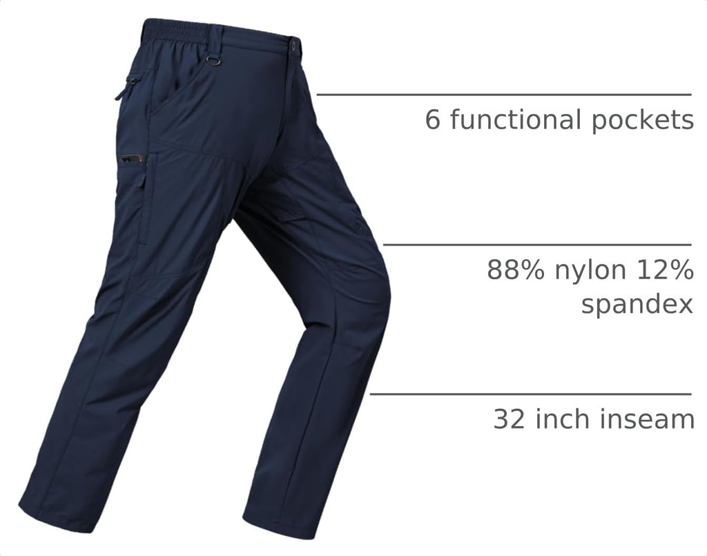 SPOSULEI Mens Lightweight Cargo Hiking Outdoor Quick Dry Work Tactical Pants 6 Pockets Water Resistant Fishing Travel Pants