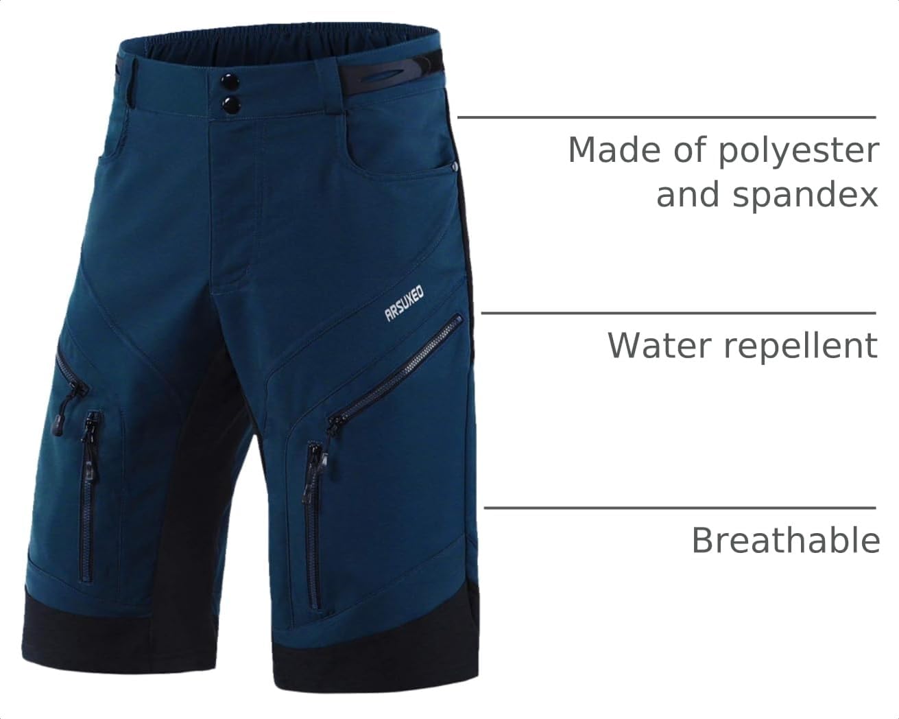 ARSUXEO Men's Loose Fit Cycling Shorts Mountain Bike Shorts Water Ressistant 1903