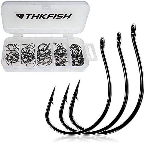 thkfish 50Pcs/100Pcs/Box Fishing Hooks Drop Shot Hooks Wacky Worm Fish Hooks Size #3#2#1 1/0 2/0 Offset Circle Hooks for Fishing