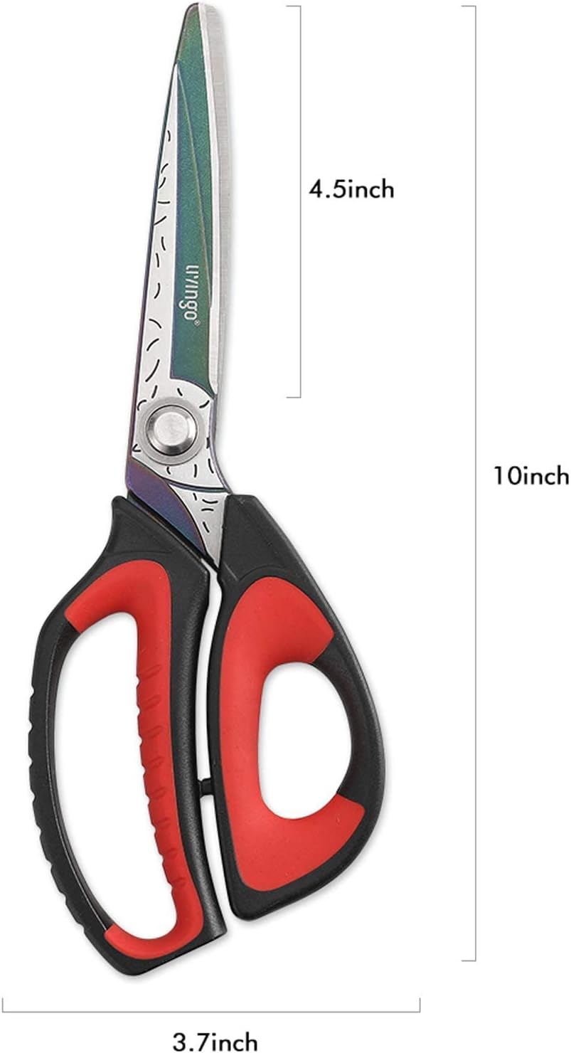 LIVINGO 10" Heavy Duty Multipurpose Shears for Shop & Garden (Red/Black)