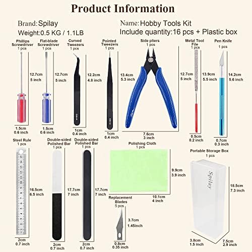Spilay 16 Pcs Hobby Building Model DIY Tool Kit for Dollhouse Miniature