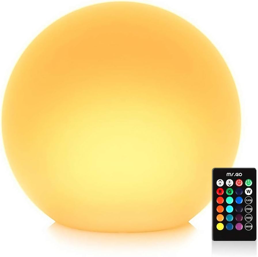 Mr.Go 14-inch LED Ball Light, Cordless Rechargeable Globe Lamp w/Remote