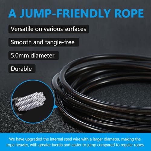 Jump Rope, HANDIO jump ropes 1/2 lb Weighted Jump Rope for Boxing, Cardio, Crossfit Workout, 8~10ft Range Adjustable Length Steel Ropes with Ball Bearings and Metal Handles, Jumpropes Suitable for Men