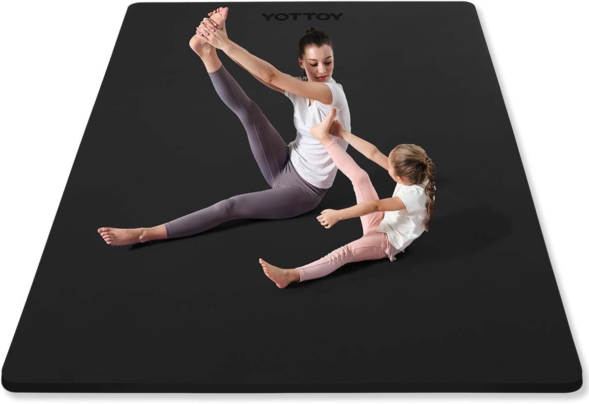 YOTTOY Large Yoga Mat (75 * 52 * 1/2inch),Extra Wide TPE Exercise Mat,Non-Slip Workout Mat for Pilates, Fitness, Barefoot, Home Gym Studio with Strap and Towel
