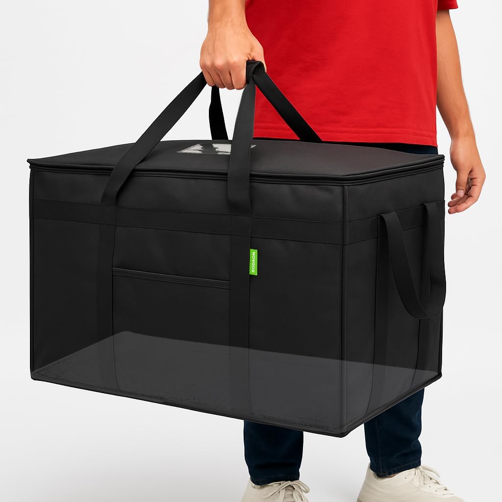 Bodaon Insulated Food Delivery Bag with Hard Baseboard, XXXL, Black, 1 Pack