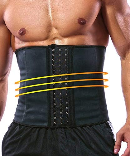 GainKee 100% Latex Men Waist Trainer Corsets With Steel Bone Sweat Belt Sauna Suit For Fitness Body Shaper