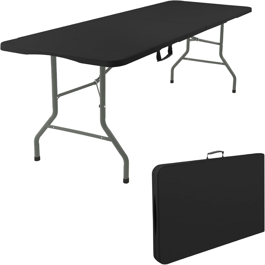 Fivenl 2 Pack 6 Feet Portable Folding Table White, Steel Legs Fold-in-Half with Carrying Handle Rectangular Plastic Foldable Table for Party, Wedding, Camping, Picnic, Dining, Indoor Outdoor Events