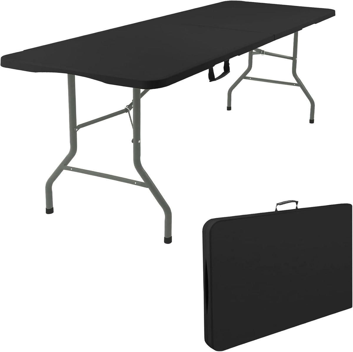 Fivenl 2 Pack 6 Feet Portable Folding Table White, Steel Legs Fold-in-Half with Carrying Handle Rectangular Plastic Foldable Table for Party, Wedding, Camping, Picnic, Dining, Indoor Outdoor Events