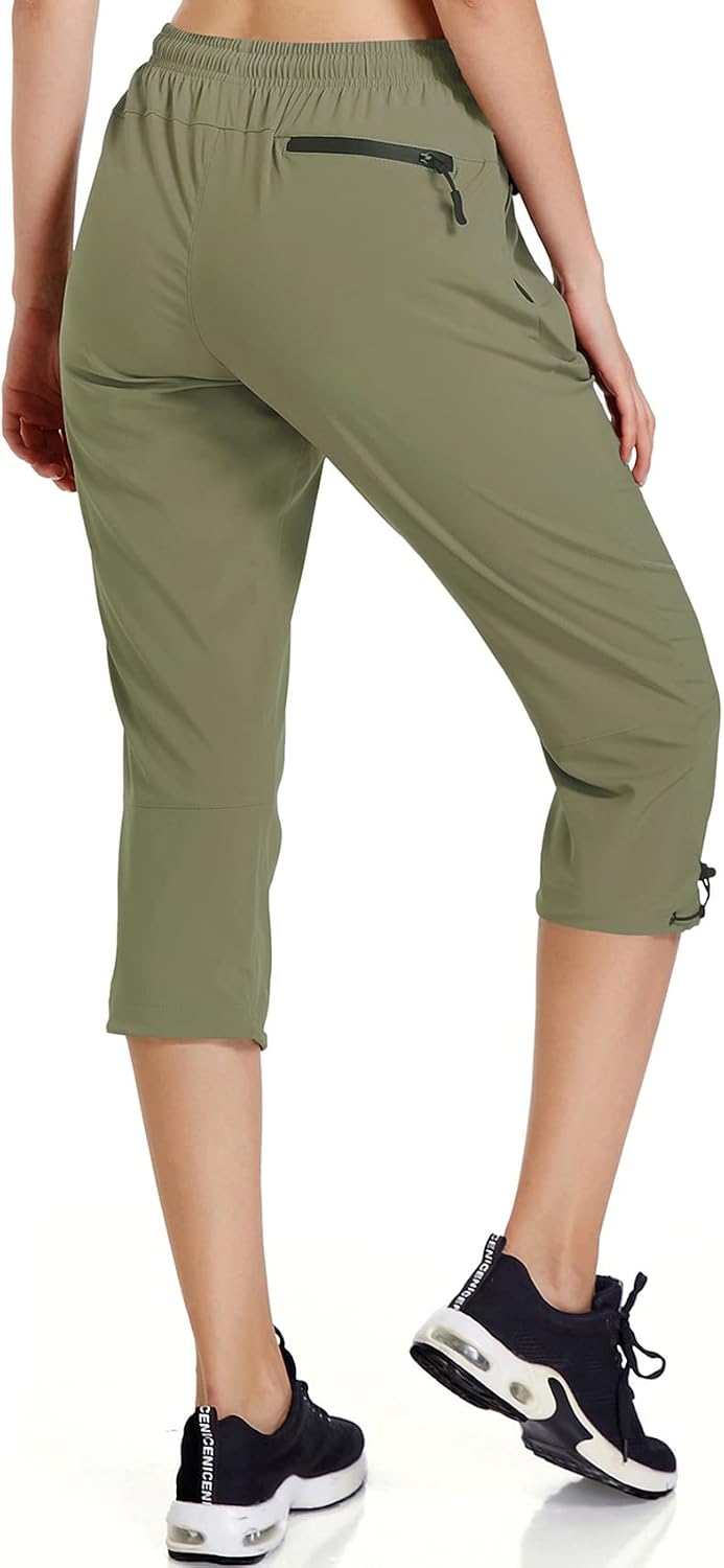 Ksmien Women's Hiking Cargo Capri Pants Quick Dry with Zipper Pockets