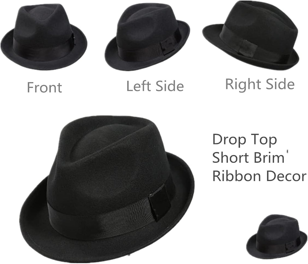 Home Prefer Men's Wool Felt Winter Hat Short Brim Fedora Hat